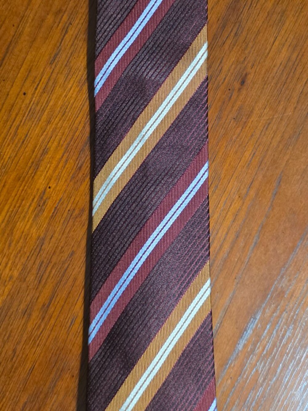 Ermenegildo Zegna Silk Tie Diagonal Stripe Chocolate Brown Blue Gold Italy